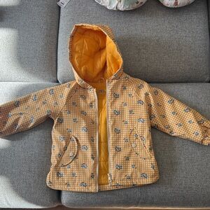 Zara Yellow Checkered Floral Hooded Jacket
